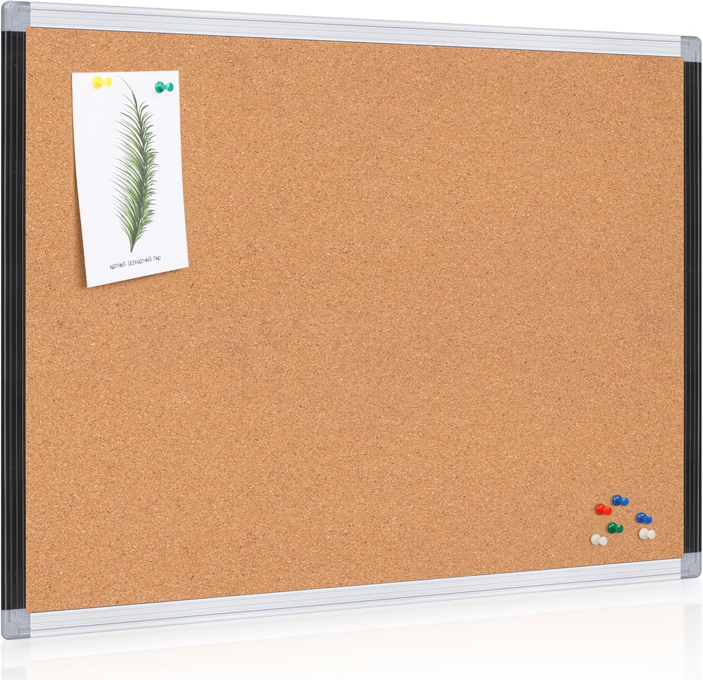 Board2by Cork Board Bulletin Board 24" x 36", Black/Silver Aluminium Framed Corkboard, Office Board for Wall Decor, Large Wall Mounted Notice Pin Board with 18 Push Pins for School, Home & Office