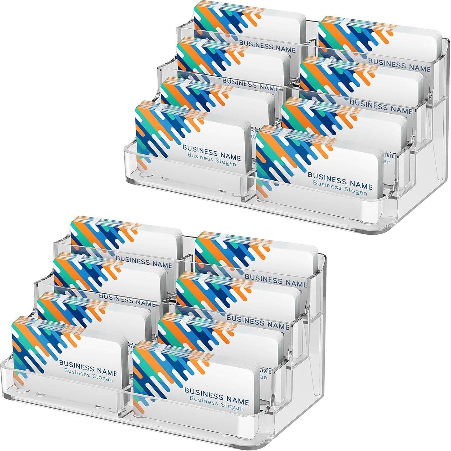 MaxGear Acrylic Business Card Holder for Desk Multiple Business Card Holders, Premium Cards Stand, Clear Plastic Cards Display Holder with 4 Tier for Exhibition, Home and Office, 8 Pocket, 2 Pack