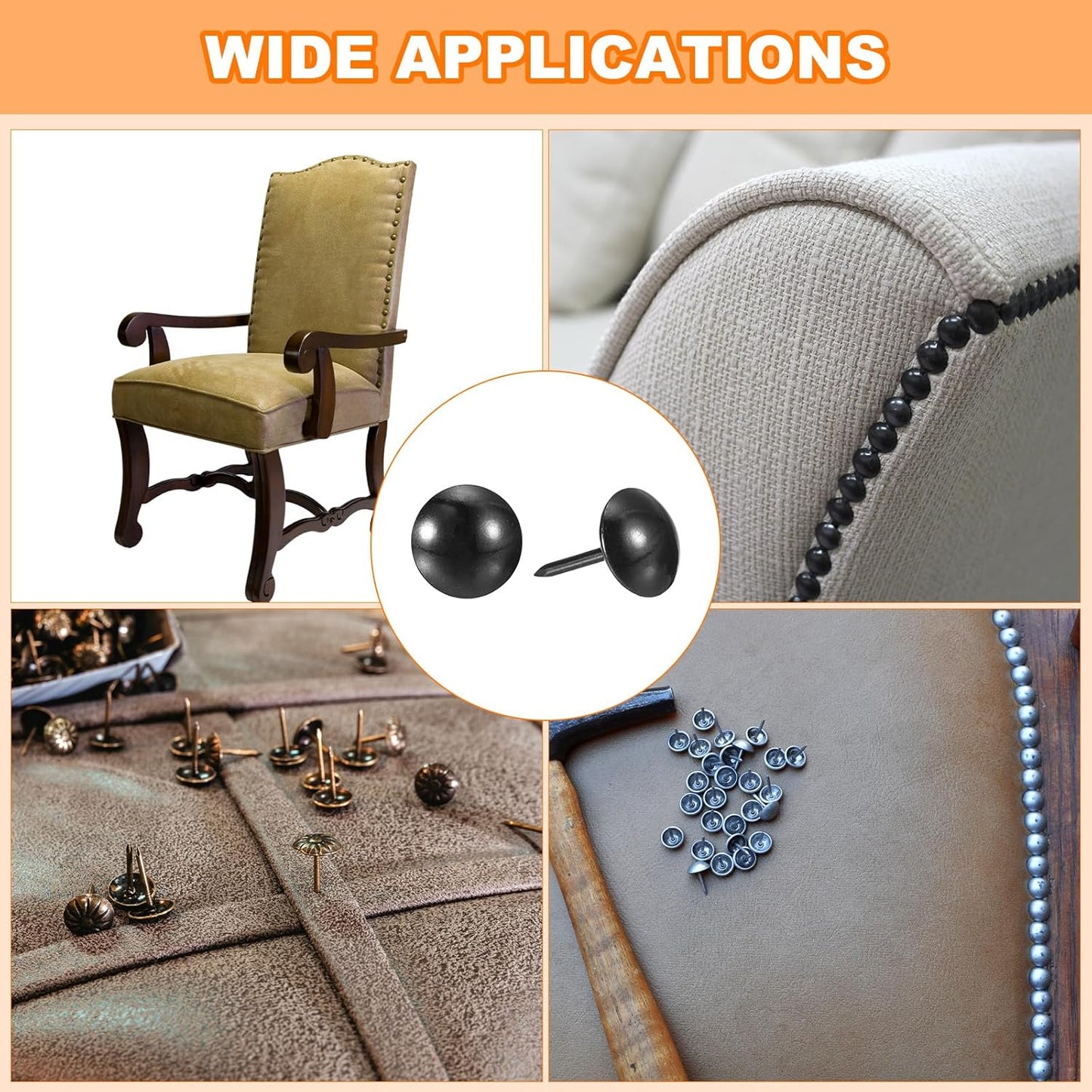 uxcell Upholstery Tack Nail Pins Furniture, 500Pcs 11x17mm Thumb Tack Pins Assortment Kit Carbon Steel for Home Sofa DIY Decorative Nail Heads Nails, Black