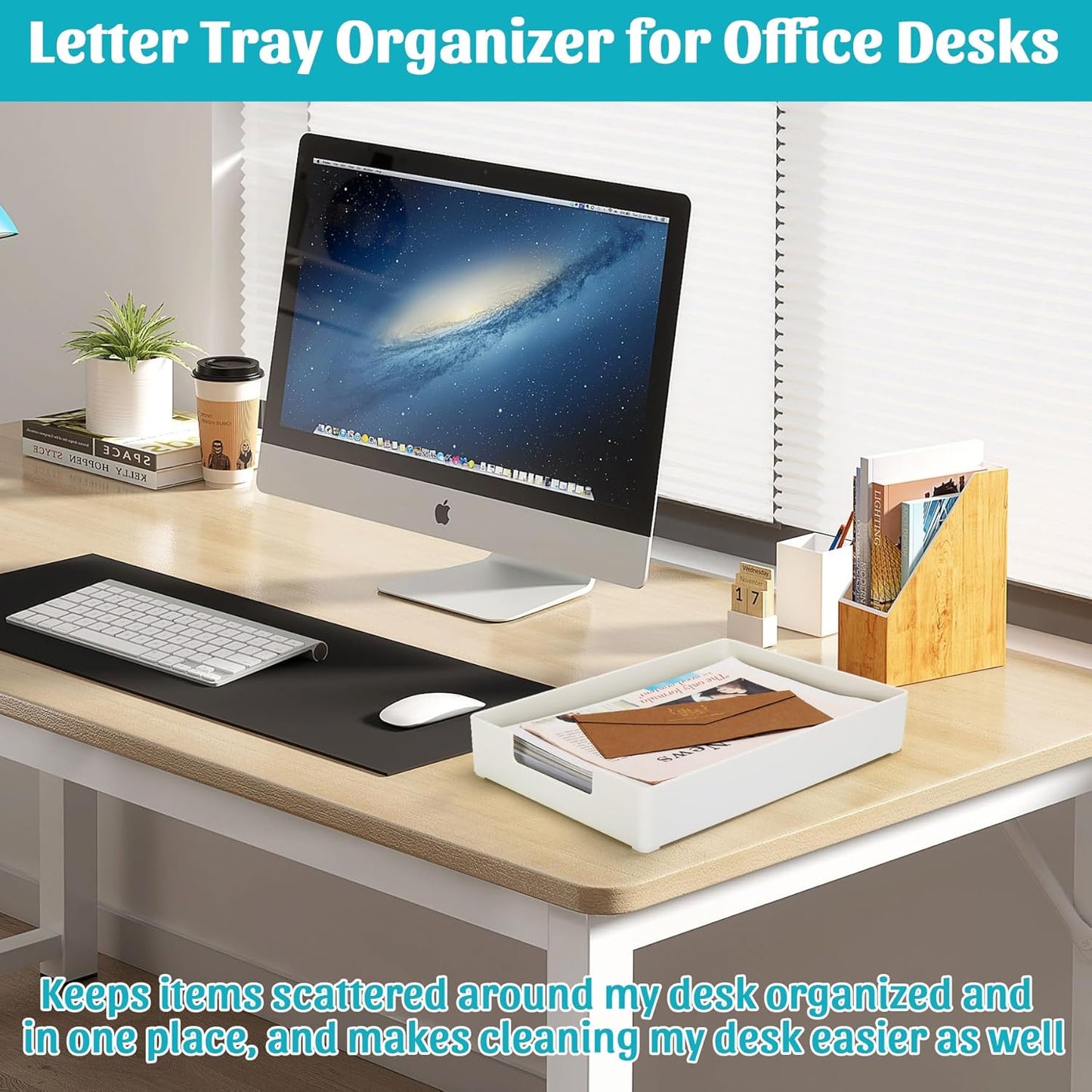 Letter-Size Tray Desk Letter Tray Paper Tray, Sturdy Heavy-Duty Plastic Printer Paper Tray, Single-Tier Stackable File Storage Organizer for Office Home (1, White)