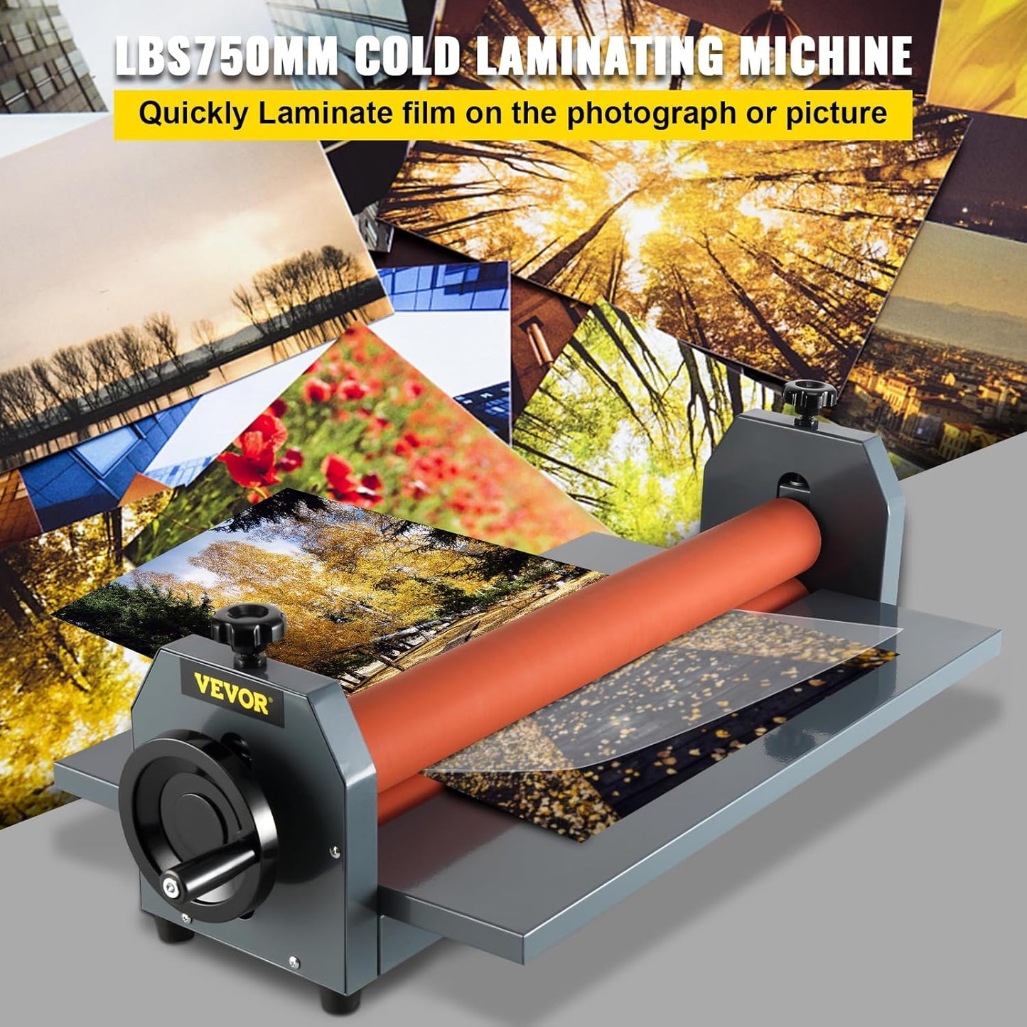 VEVOR 29.5 Inch Cold Laminator Machine 10mm Manual Vinyl Photo Film Cold laminator Hand Crank Pressure Cold Roll laminator(29.5 Inch)