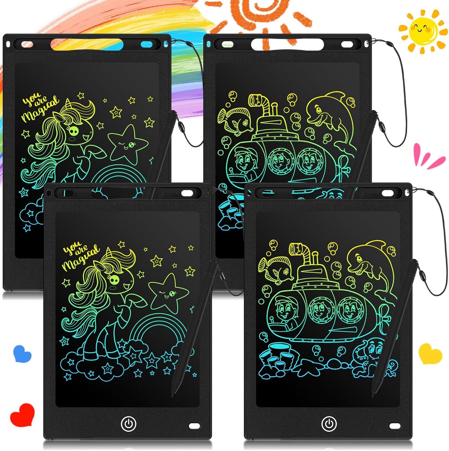 Zonon 4 Pcs LCD Writing Tablet 8.5 Inch Doodle Board Tablet Drawing Gifts LCD Writing Board Electronic Erasable Reusable Colorful Screen Pad(Black)