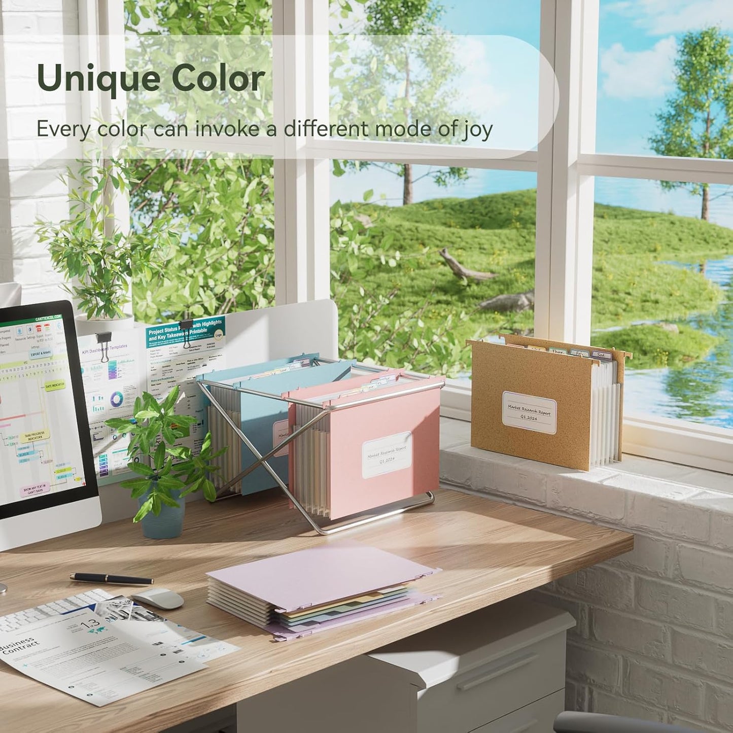 Wheat Straw Expanding Hanging File Folders,1.2" Accordion Pockets File Organizer, Large Capacity, Letter Size for Filing Cabinet, 100% BPA Free, Return to Nature, Healthy Living-3 Packs