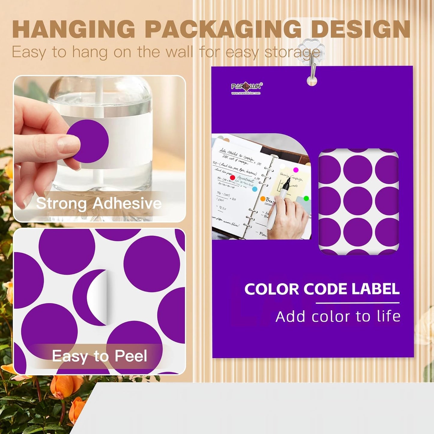 PARLAIM 1 inch Round Purple Dot Sticker,720PCS Permanent Adhesive Color Code Circle Sticker Labels for Office Classroom Garage Sale