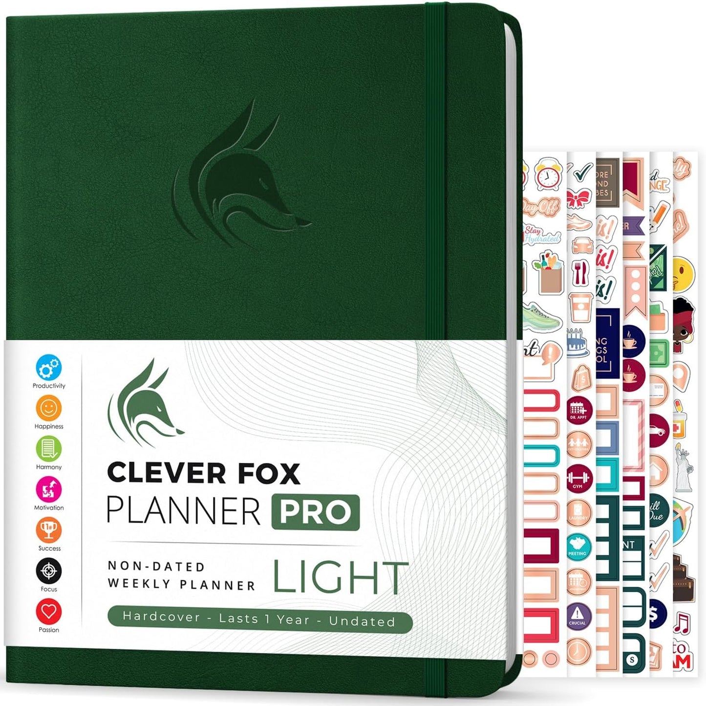 Clever Fox Planner PRO Light – Weekly & Monthly Life Planner to Increase Productivity, Time Management and Hit Your Goals, 8.5x11″ (Forest Green)