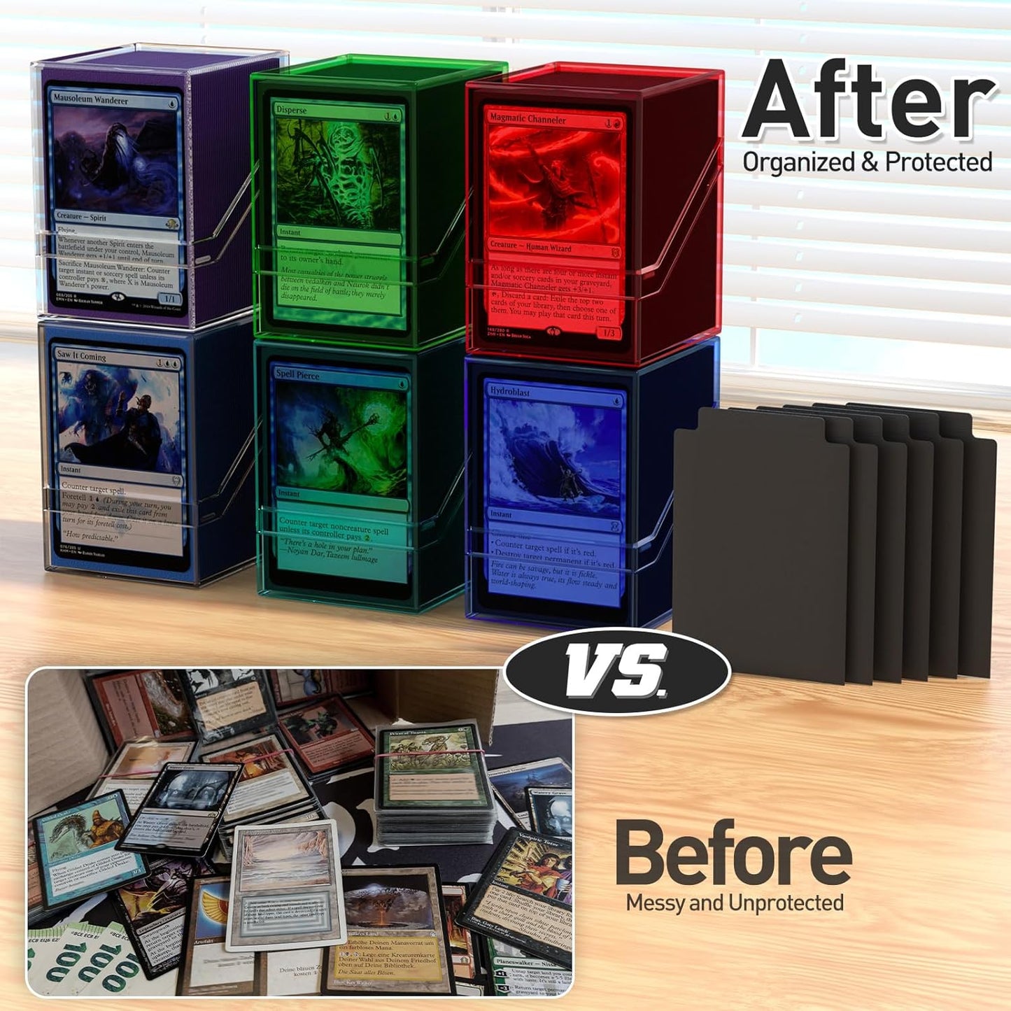 Mlikero Card Deck Cases, Acrylic Commander Deck Box Holding 100+ Sleeved Cards with Dividers, Clear Card Storage Box Fit for MTG, TCG, Sports Cards (Green)