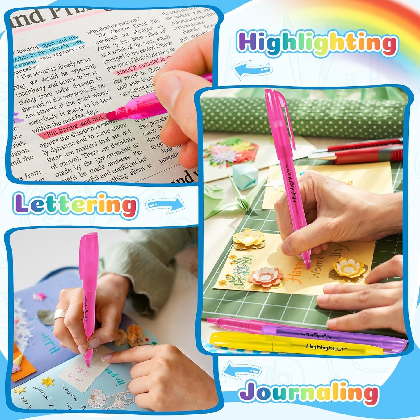 GORWARE 156 Pack Highlighters, Chisel Tip, 6 Assorted Colors, Non-Toxic Highlighter Markers for Adults Kids Highlighting in Home School Office (156)