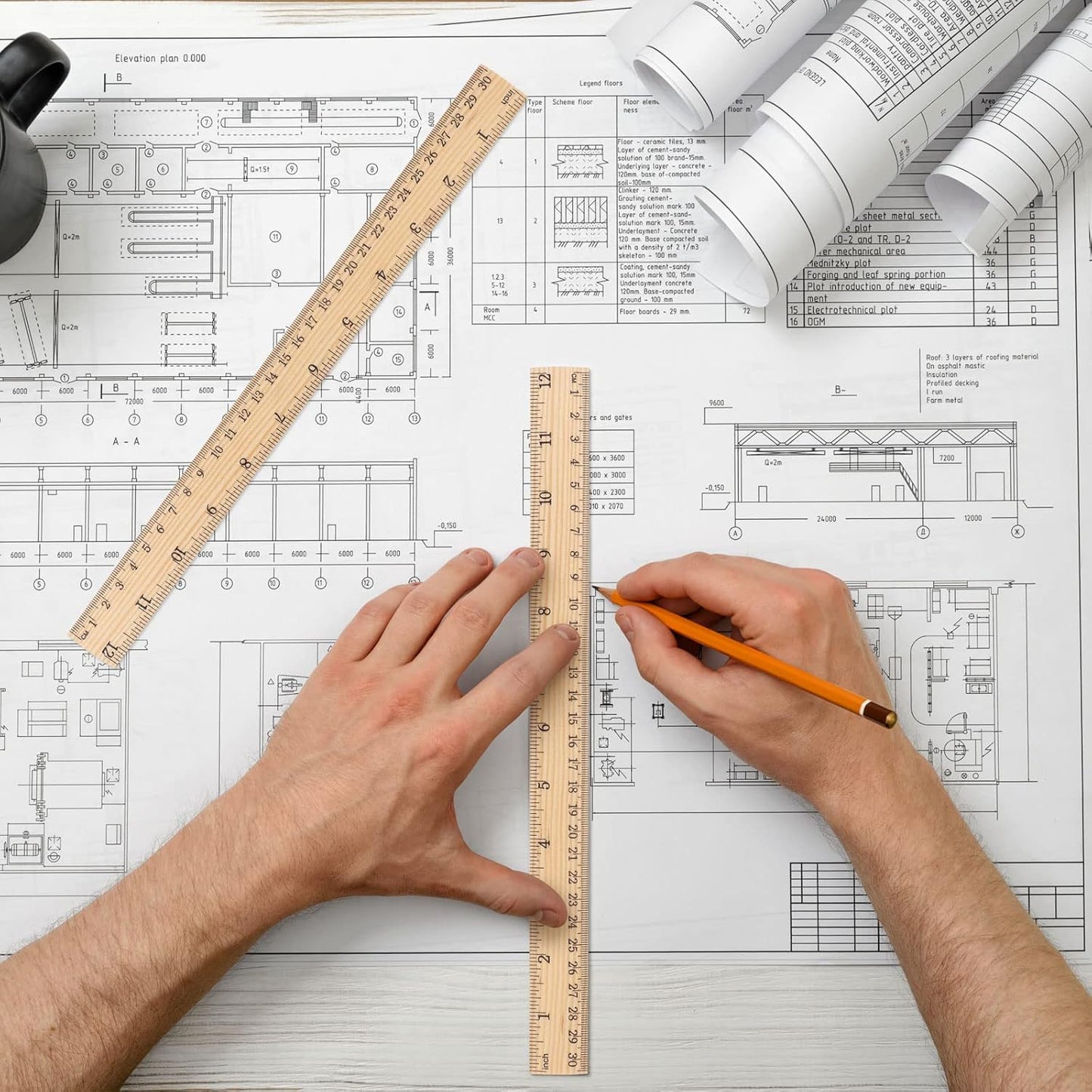 Zonon 30 Pcs 12 Inch Plastic Ruler Assorted Colors Ruler Bulk with Centimeters Millimeter and Inches Rulers First Day of School Gift for Kids School Classroom Office Supplies(Simple Color,Wood)