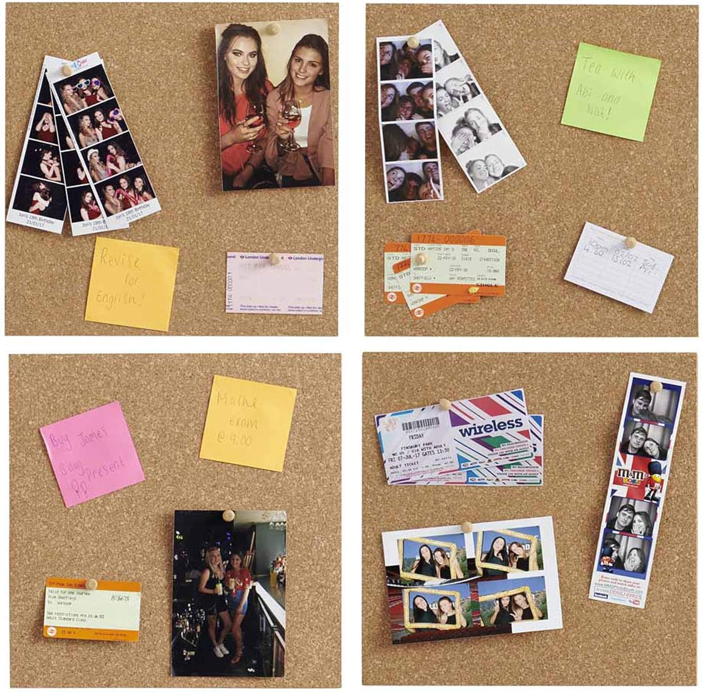 SUNGIFT Cork Board 12"x12" - 1/2" Thick Square Bulletin Boards 6 Pack Cork Tiles with 50 Push Pins Mini Wall Self-Adhesive Corkboards Tiles for Wall