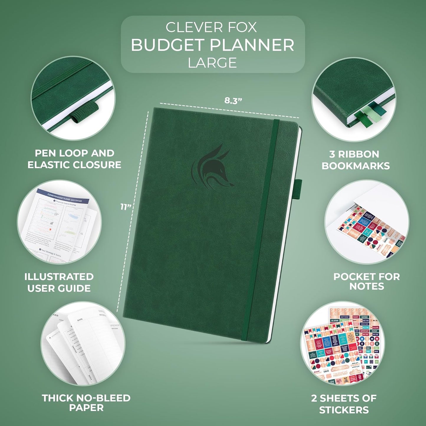 Clever Fox Budget Planner Large – Expense Tracker Notebook. Monthly Budgeting & Bill Organizer, Finance Logbook & Accounts Book, A4 (Dark Green)