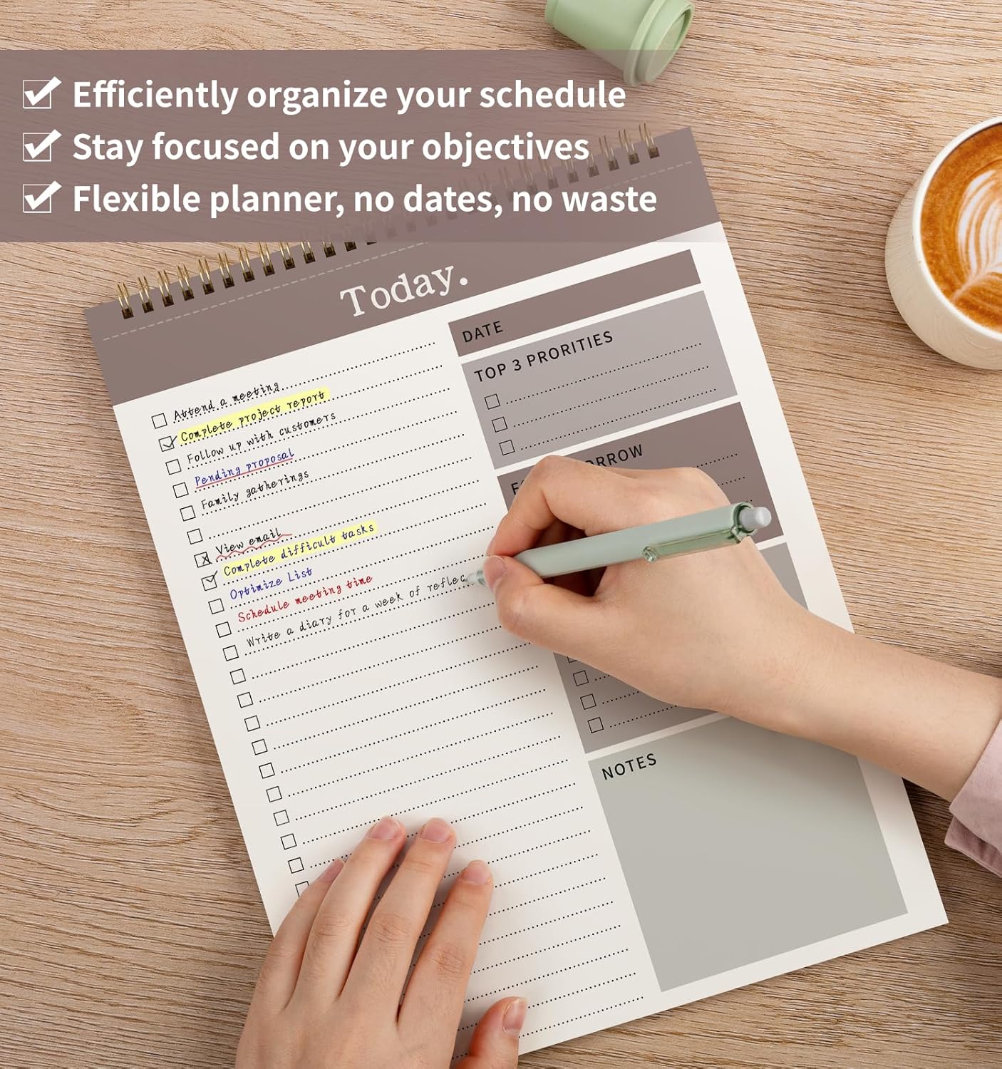 To Do List Notepad, 52 Undated Sheets （8.5"×11"）Duplex-printed Daily Planner For Work Home School Office Desk Accessories Supplies & Goal Setting Tasks- Brown