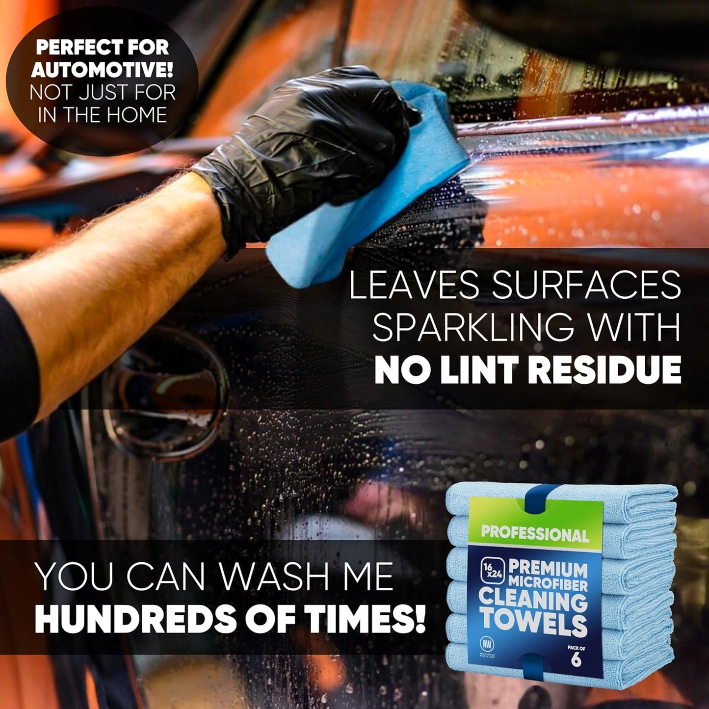 Microfiber Wholesale 16" x 24" Pro Multi Surface Microfiber Towels | 6 Pack (Blue)