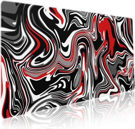 Black Red Swirl Gaming Mouse Pad XXL Gray Marble Grey Fluid Design Extended Large Mat Mousepad Desk Pad Non-Slip Rubber Base Stitched Edge Keyboard Pad Playmat for Computer,35.4×15.7 Inch