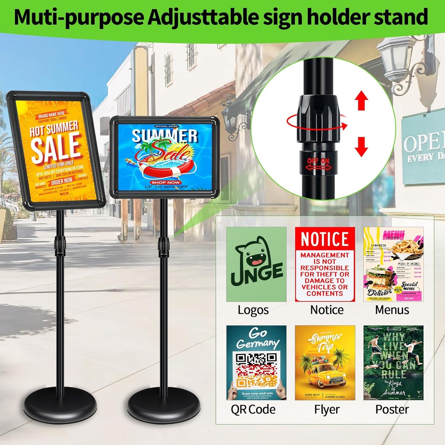 6Pack Adjustable Pedestal Sign Holder - 11''x17'', Floor Standing Poster Stand for Vertical/Horizontal View, Outdoor/Indoor Sign Holders (Black, Round)