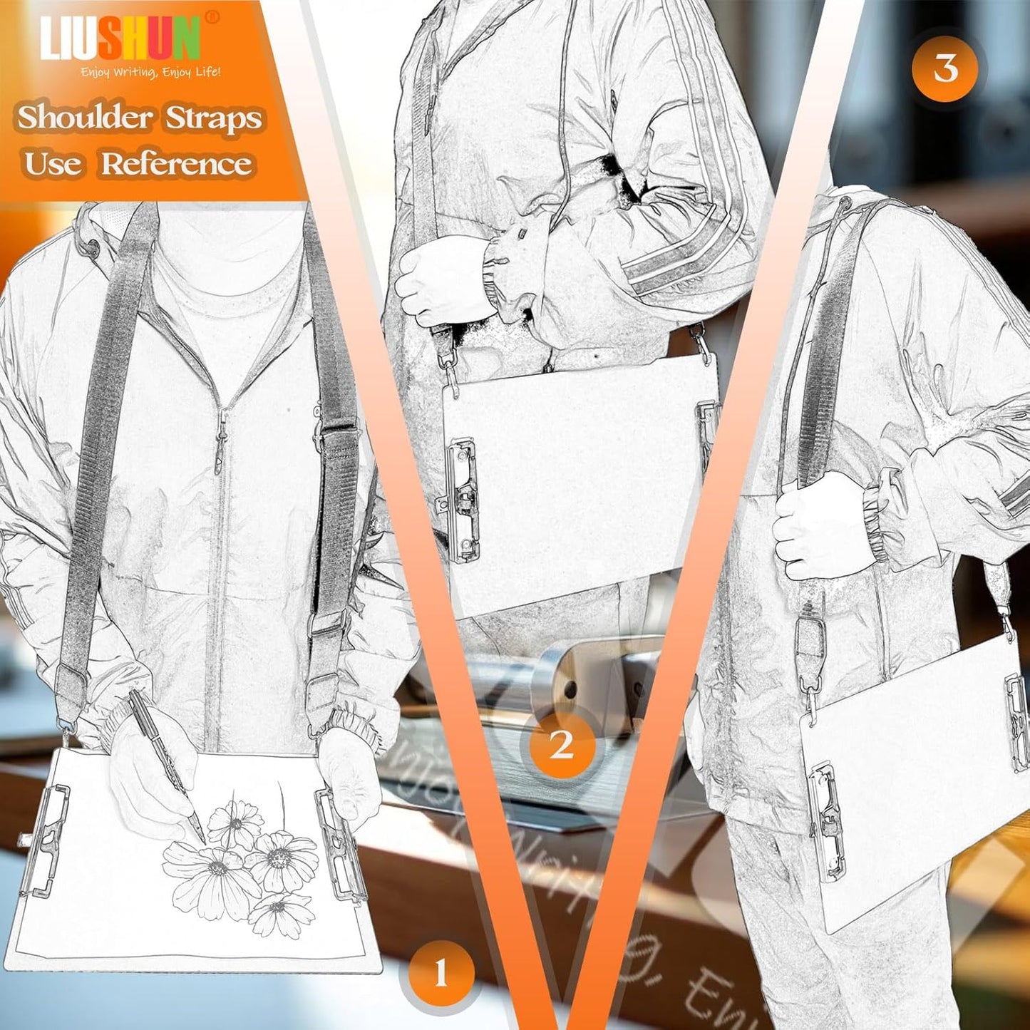 Aluminum Metal Clipboard with Detachable Adjustable Shoulder Strap A4 Double Clip Board Stainless Hangable w/Pen Holder Letter 9" x 12.6" for School Office Business Factory (Black-with Strap, A4)