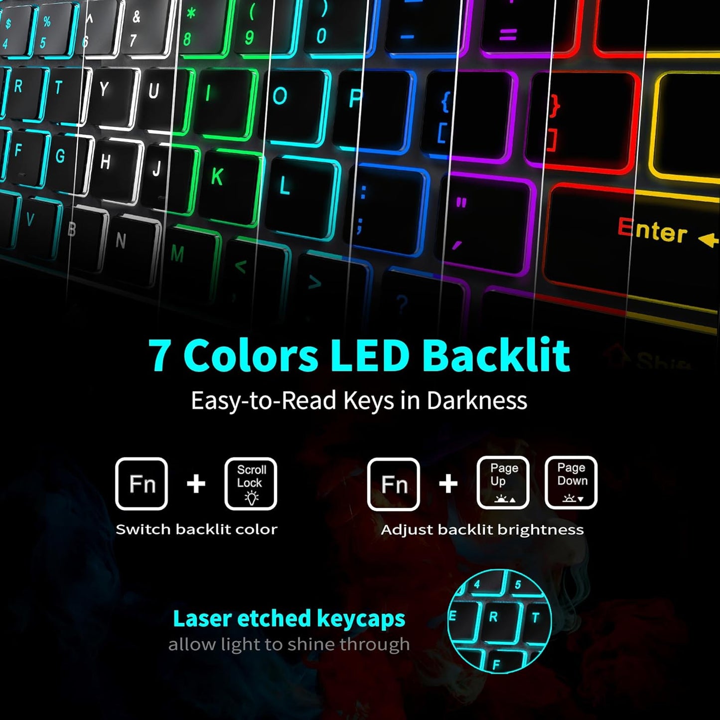 Backlit Wireless Keyboard and Mouse, Rechargeable Quiet Wireless Keyboard Mouse Combo, Jiggle Mouse, 2.4G Cordless USB Keyboard Slim Full Size for Apple iMac, MacBook, laptop and PC, Space Gray