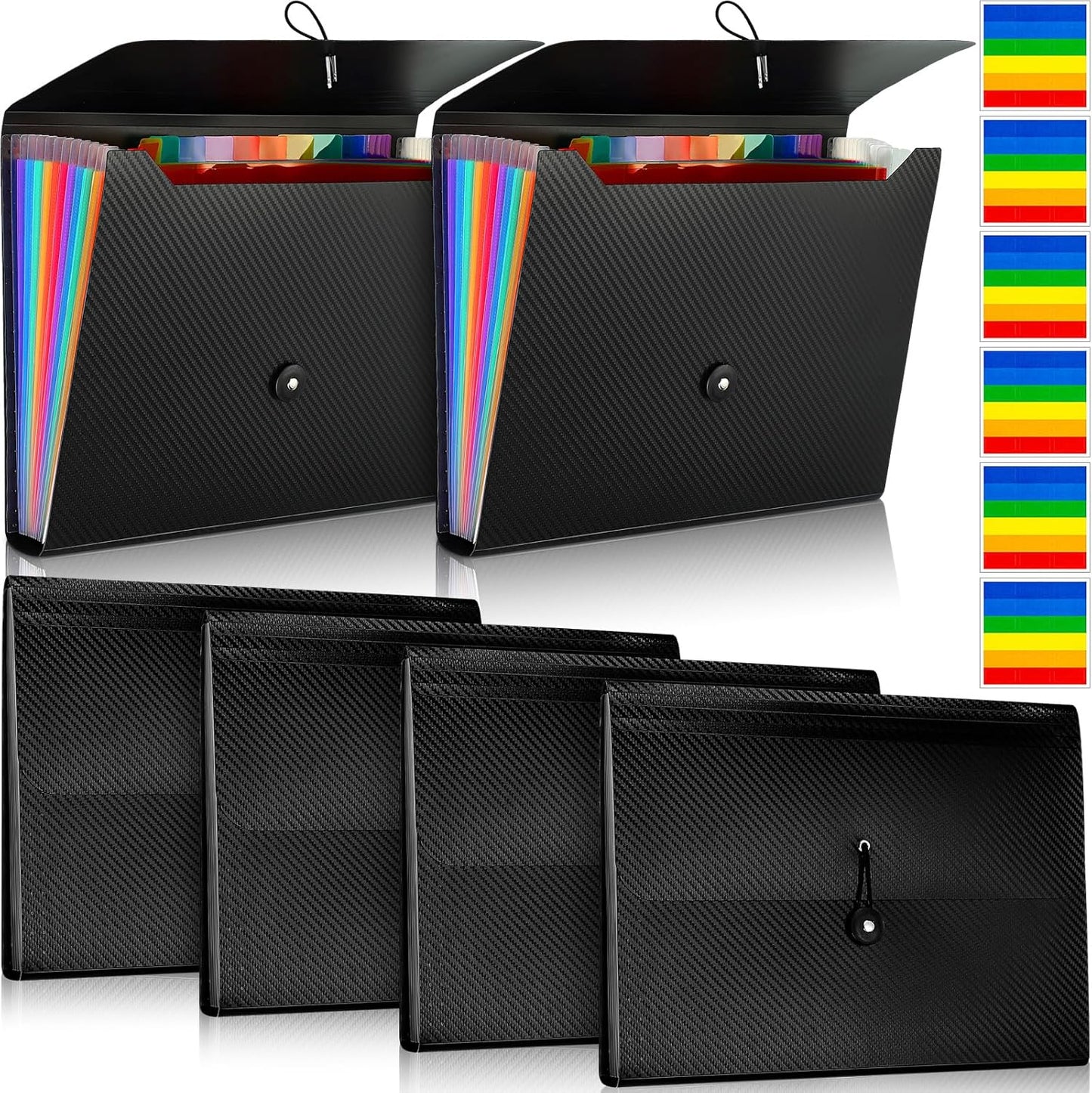 Patelai 6 Pack File Folder Organizer 13 Pocket Expanding File Folder A4 Letter Size Paper Document Receipt Organizer with Labels and Colored Inside Pages for Classroom, Home, Office and Travel, Black