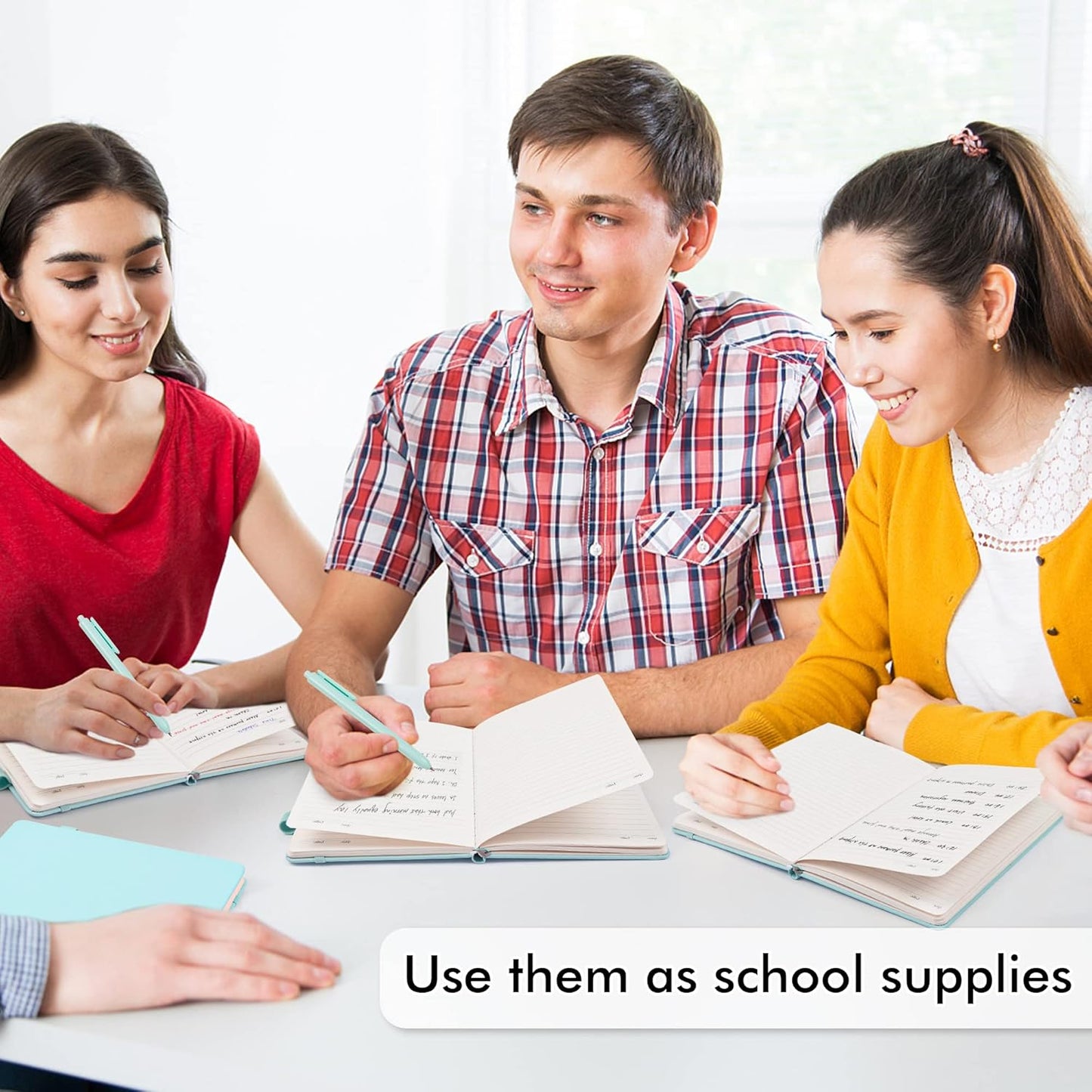 feela 12 Pack Notebooks Journals Bulk, Hardcover Notebook Classic Ruled Lined Journals with Pen Holder for Women Girls School Business Supplies, with 12 Black Pens, 120 GSM, 5.1”x8.3”, A5, Sky Blue