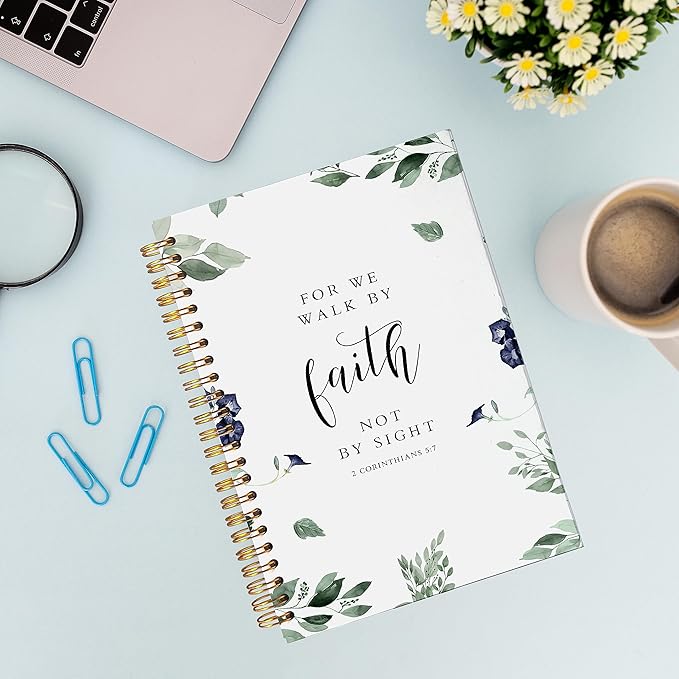 VNWEK Christian Notebook,Bible Journaling Notebook,Bible Journal,Church Notes Notebook,2 Corinthians 5:7 for Me Walk by Faith Spiral Notebook Journal 5.5x8.3 Inch,Christian Journals for Women
