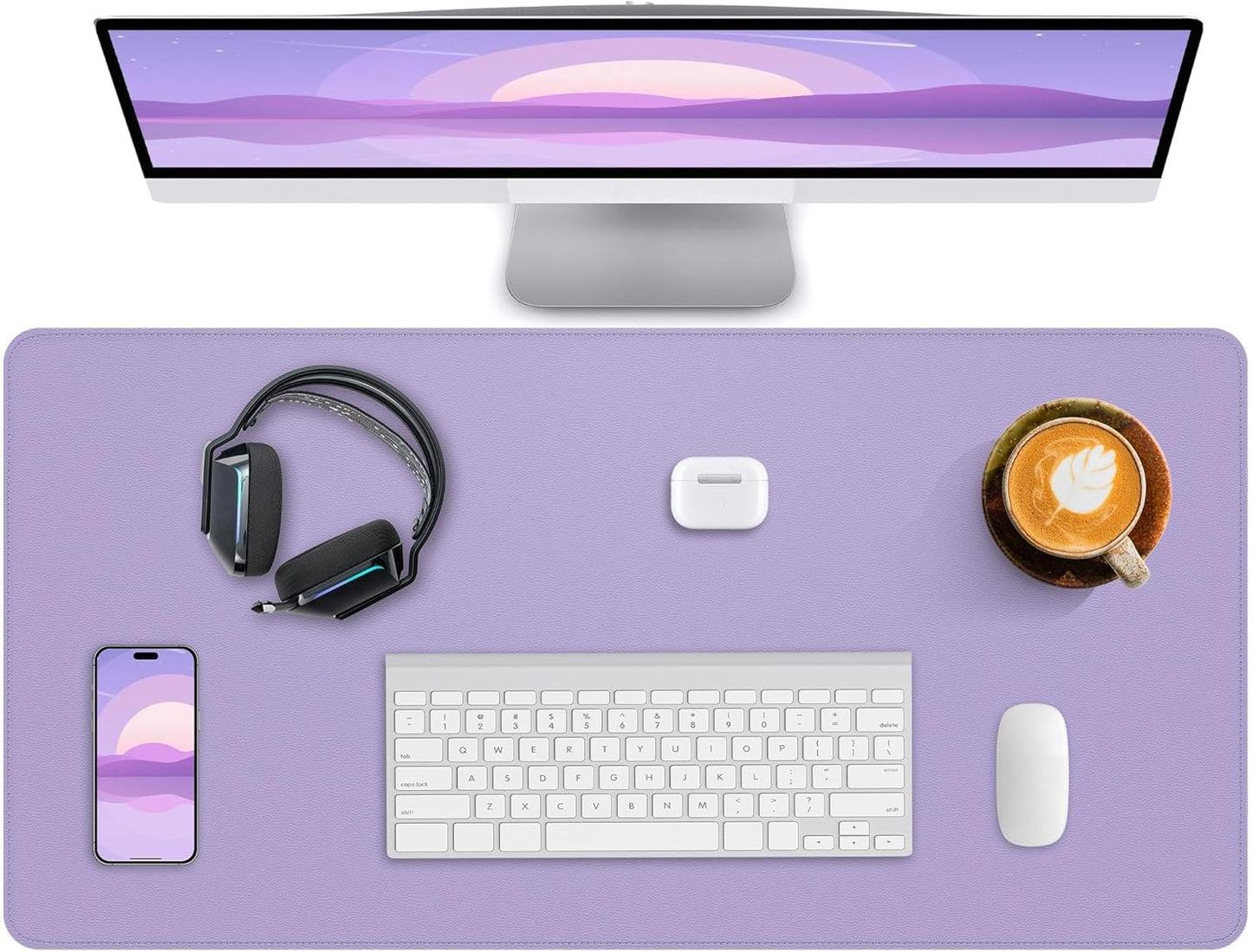 Leather Desk Pad Protector,Office Desk Mat,Large Mouse Pad, Non-Slip PU Leather Desk Blotter,Desk Pad,Waterproof Desk Writing Pad for Office and Home (Light Purple,31.5" x 15.7")