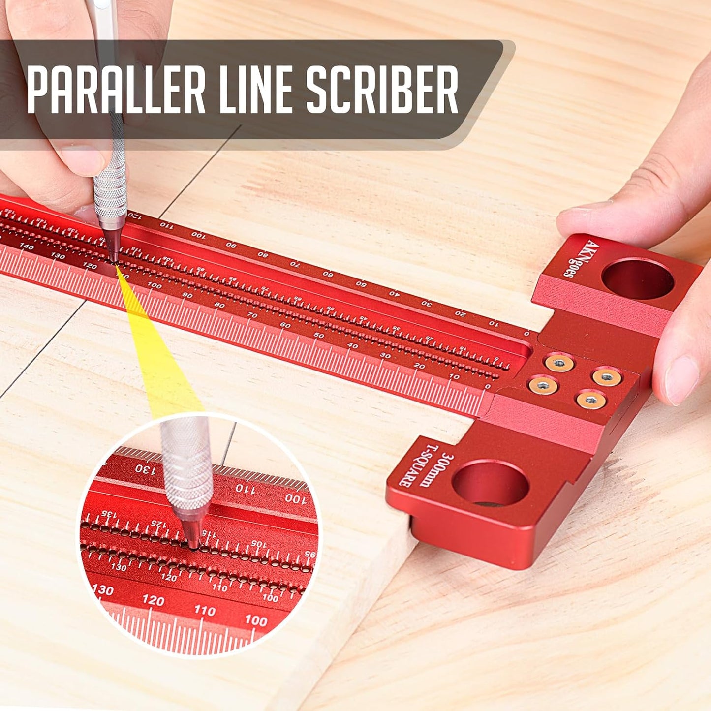 Woodworking Scriber T-Square Ruler 300mm with Thoughtful Support Lips, Architect Ruler for Carpenter Work, Layout and Measuring Tools…