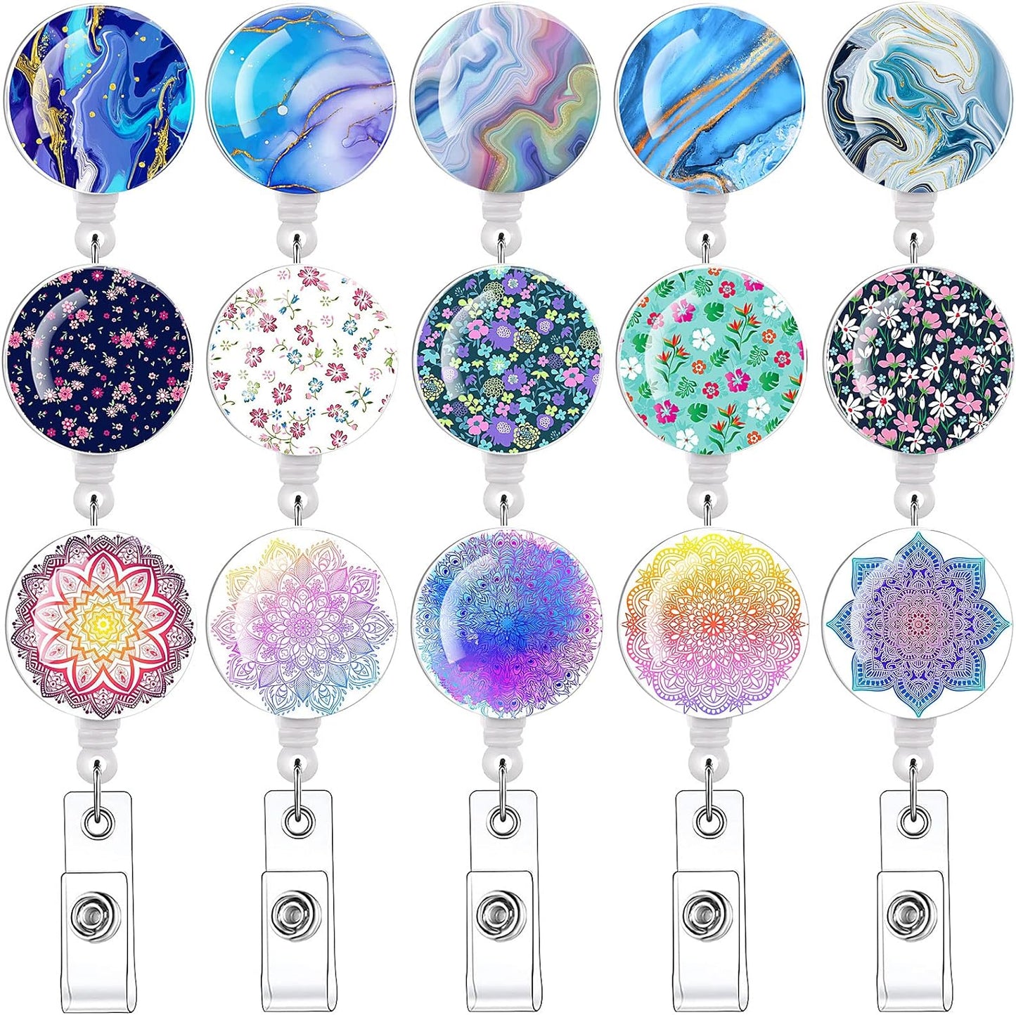 Daisy Marble Puppy 15 Pack Retractable Id Badge Clip Holder - Cute Badge Reels