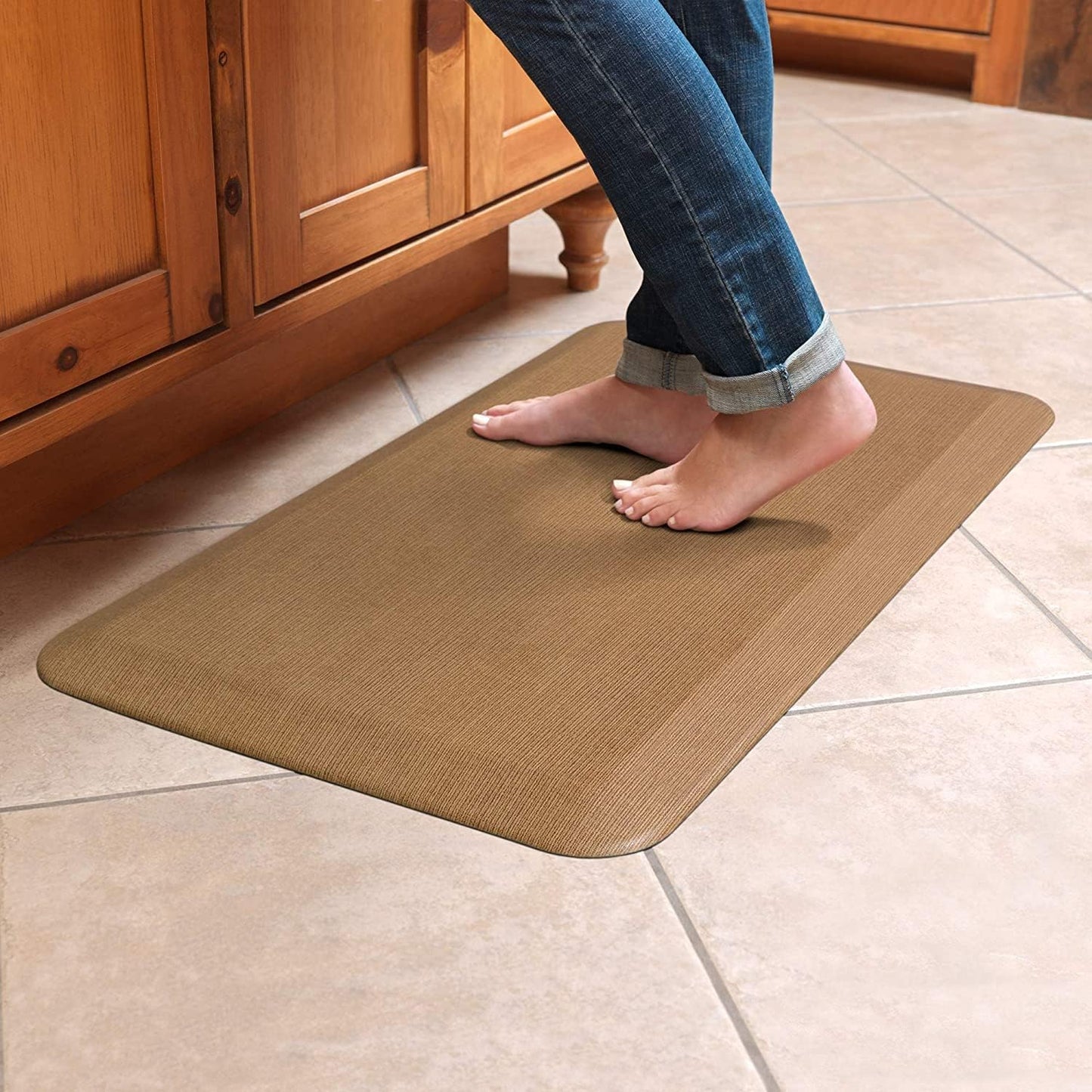 NewLife by GelPro Anti-Fatigue Designer Comfort Kitchen Floor Mat, 20x32”, Grasscloth Khaki Stain Resistant Surface with 3/4” Thick Ergo-Foam Core for Health and Wellness