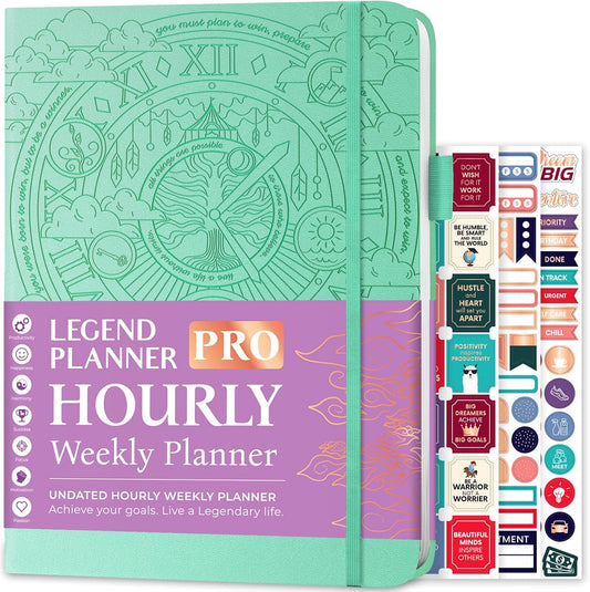 Legend Planner PRO Hourly Schedule - Weekly & Daily Organizer with Time Slots. Appointment Book Journal for Work & Personal, A4 (Aquamarine)