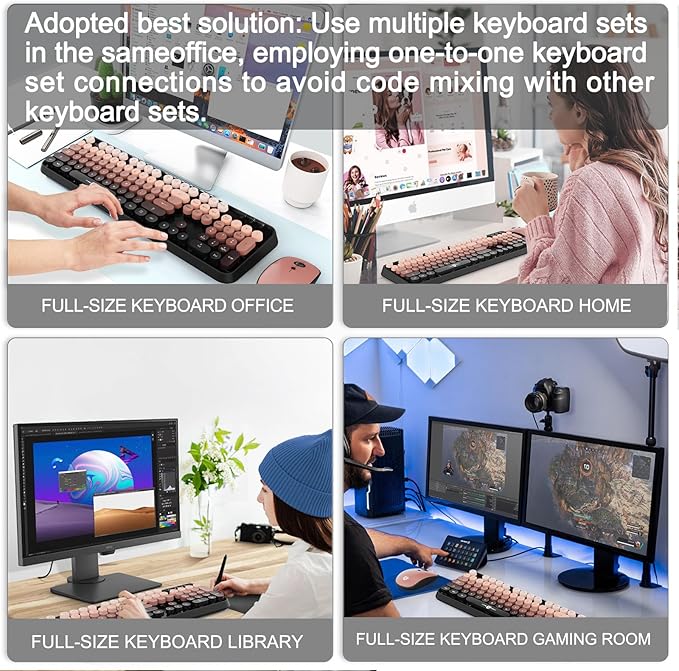 Wireless Keyboard and Mouse Combo, 104 Round Keys Cute Colorful Keyboard and Mouse with Retro Typewriter for PC/Mac/Laptop/Tablet/Computer/Windows Black