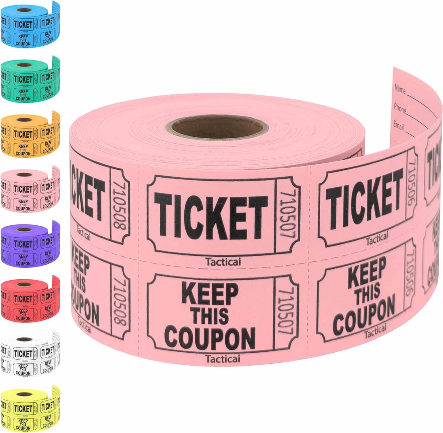 Tacticai 500 Raffle Tickets, Pink (1 of 8 Colors), Double Roll, Ticket for Events, Entry, Class Reward, Fundraiser & Prizes
