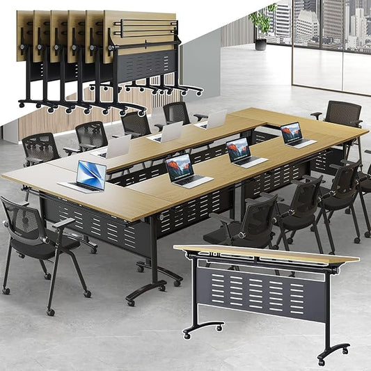 Folding Conference Table - Modular Conference Room Tables Foldable & Stackable Boardroom Table with Casters | Large Rectangle Office Meeting Table for Training Rooms(6PCS, Tables Only)