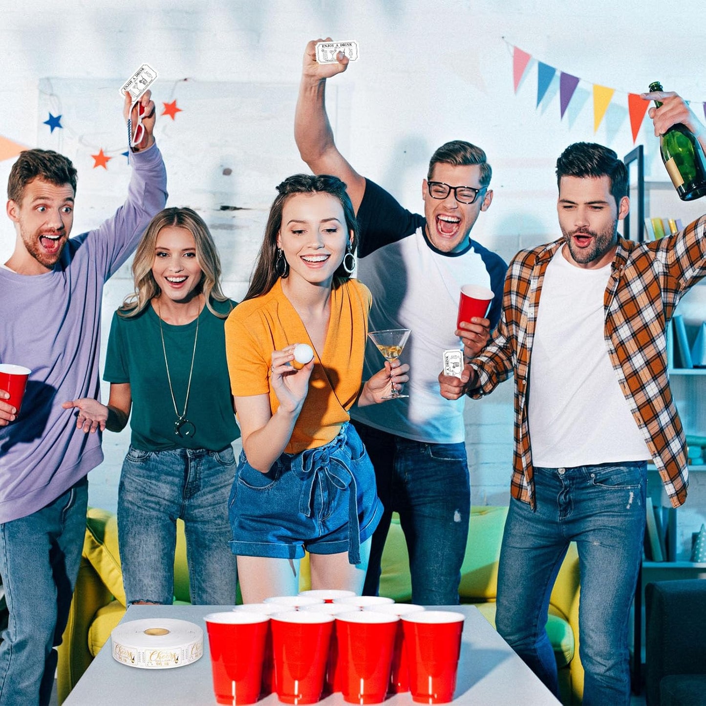 1000 Pcs Drink Ticket Single Raffle Tickets Roll Cocktail Design Free Drink Ticket for Events Wedding Work Formal Parties Leisure Class Reward