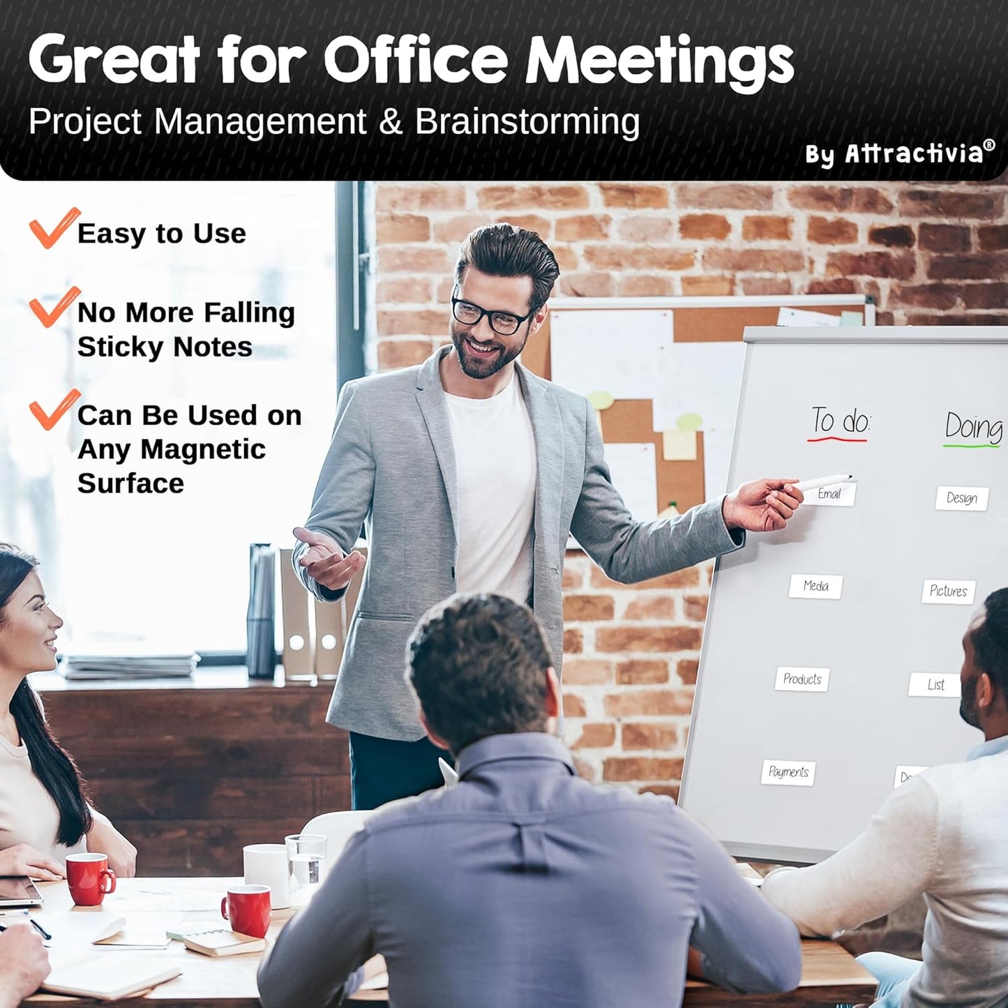 Dry Erase Magnetic Labels 2.8 x 1.2 in, Dry Erase Magnets, 60-Pack, White Erasable Write-On All-Purpose Labels, for Office, Education, Home, Whiteboard, Magnetic Name Tags