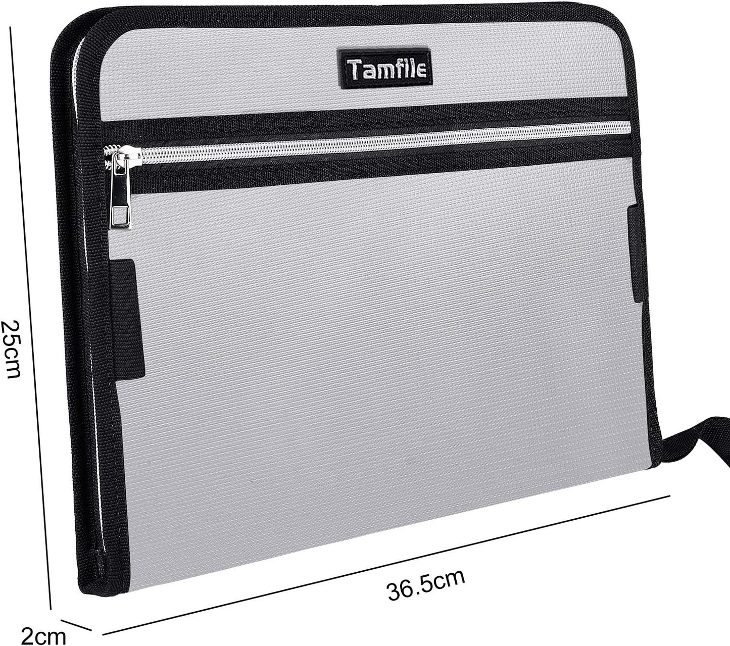 Fireproof Safe Waterproof Accordion File Bag Folder Expanding Filing Folder with 14 Multicolored Pockets, A4 Letter Size, Document Organizer Holder and Color Labels /2 Zipper (Silver 14.3" x 9.8")