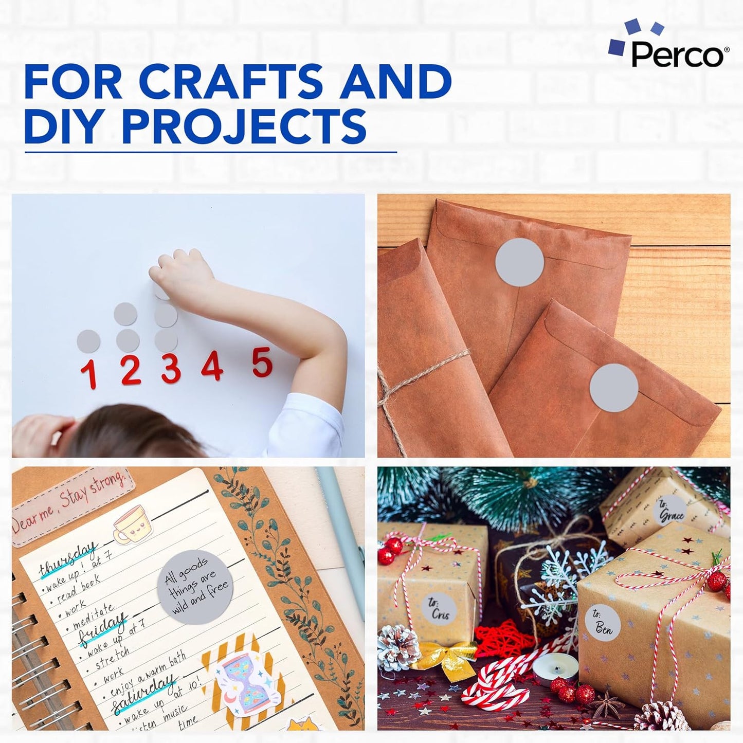 Perco Metallic Silver 2-Inch Perforated Circle Dot Sticker Labels — 10 Rolls, 5,000 Round Stickers — with Permanent Adhesive for Awards, Product Seals, Gift Packaging, Event Marking — Made in USA