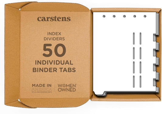 Carstens - Heavy Duty Plastic Ring Binder Dividers with Die-Cuts, Bottom Tab, 1/9 Cut, Tab 1, US Letter, White, Case of 50, (2619-01CS) - Ideal Medical Chart Dividers or Index Tabs for 3 Ring Binders