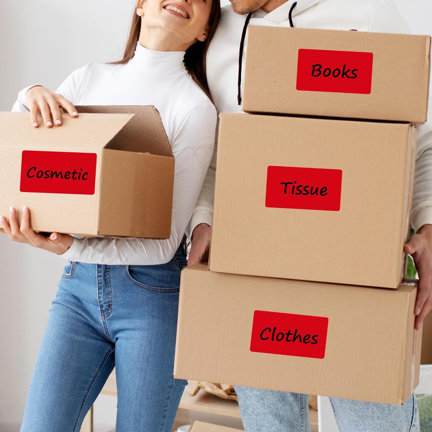 PARLAIM 3x5 inch Rectangle Color Code Stickers, 1000PCS 4 Rolls Square Adhesive Inventory Label, Red