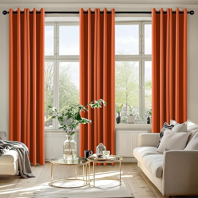 MIULEE Orange Blackout Curtains for Bedroom Living Room 84 Inches Long 2 Panels, Thermal Insulated Room Darkening Fall Drapes Solid Grommet Noise Reduction Light Blocking Window Treatments 40x84 Inch