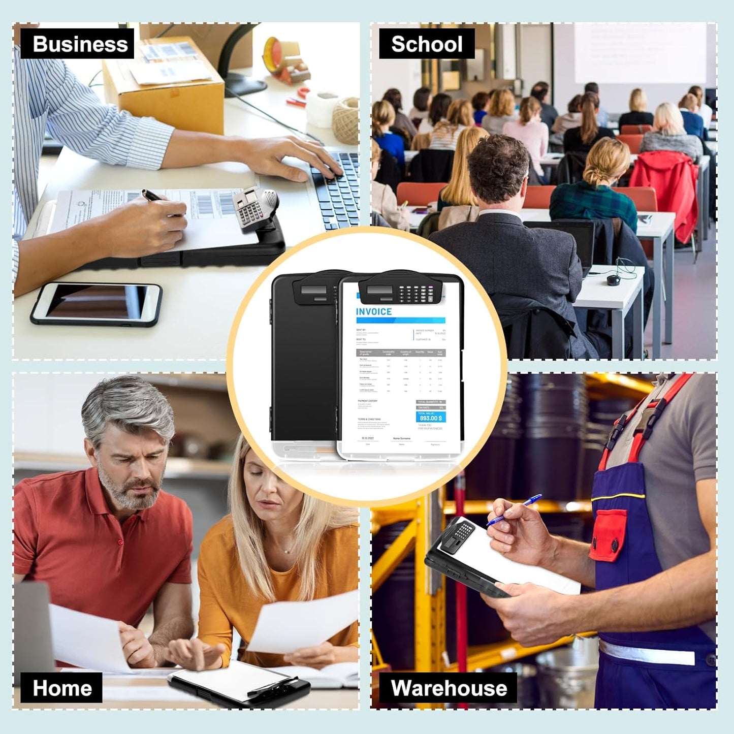 Geyoga 2 Packs Calculator Clipboard with Storage 14 x 10 x 2.6 Inches File Folder Plastic Storage Clipboard Letter Size File Folder with Low Profile Clip for School Classroom Office