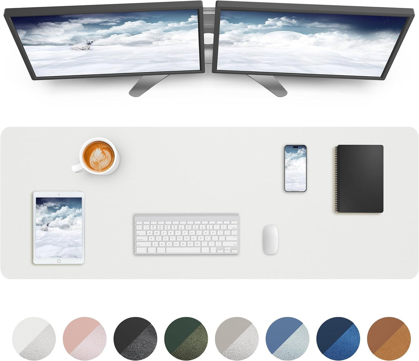 Leather Desk Pad Protector,Mouse Pad,Office Desk Mat, Non-Slip PU Leather Desk Blotter,Large Desk mat,Waterproof Keyboard mat for Office/Home/Decor (White,48" x 17")