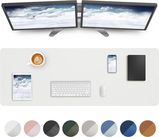 Leather Desk Pad Protector,Mouse Pad,Office Desk Mat, Non-Slip PU Leather Desk Blotter,Large Desk mat,Waterproof Keyboard mat for Office/Home/Decor (White,48" x 17")