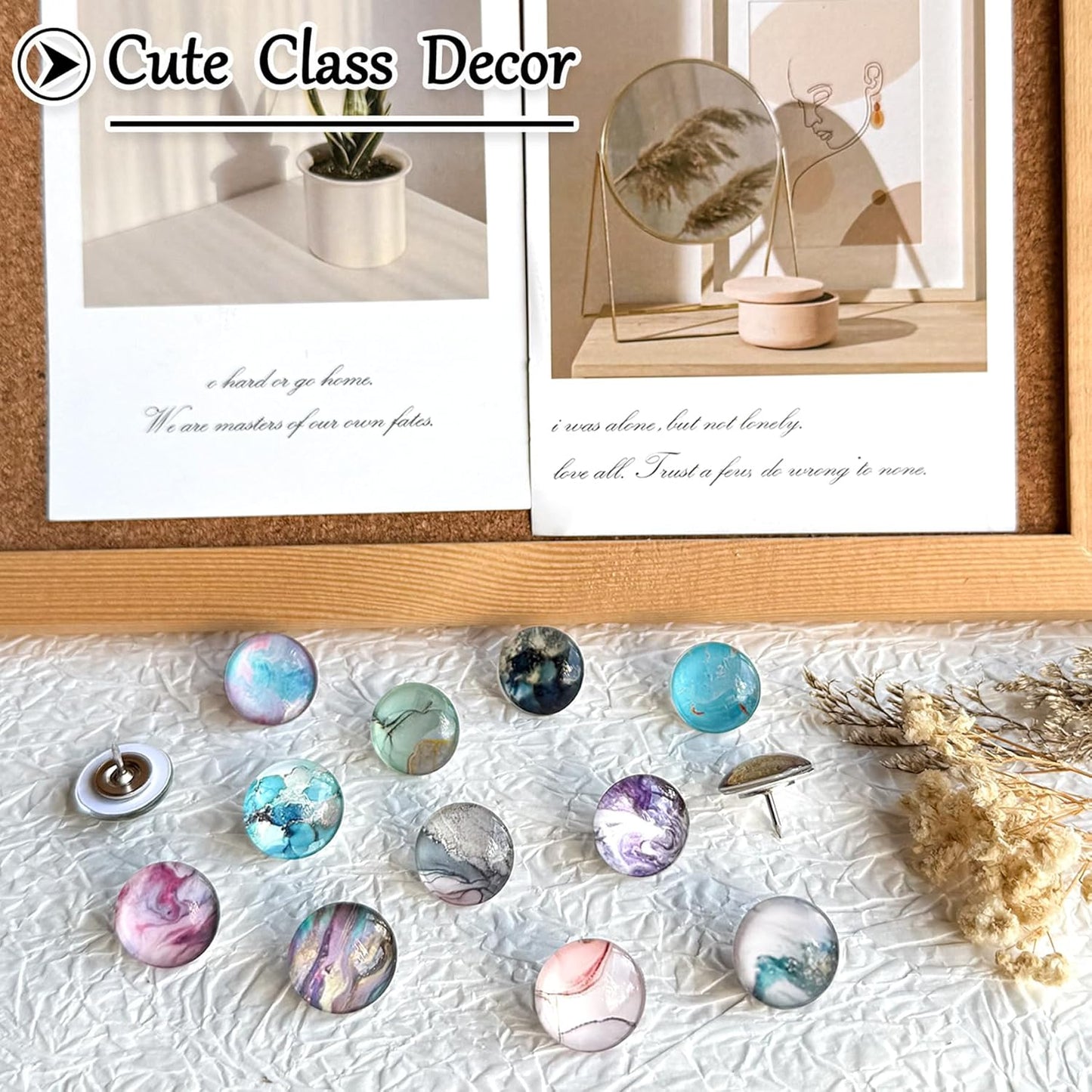 24Pcs Push Pins,Decorative Push Pins for Bulletin Board,Thumb Tacks for Cork Board, Cork Board Thumbtacks, Decorative Thumb Tacks for Class Organisation,Home,Office Decor(Marble Pattern)