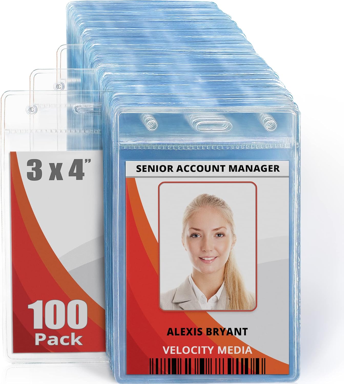 Mifflin-USA Plastic Vertical Card Holder (3x4 Inch, Clear, Bulk 100 Pack) Quick Load No Zipper Name ID Badge