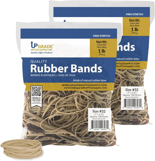 Upgrade Office Supply UPG22432PK2 Rubber Bands, Size 32 (3 x 1/8), 1400 Count, 1 lb 2-Pack, USA