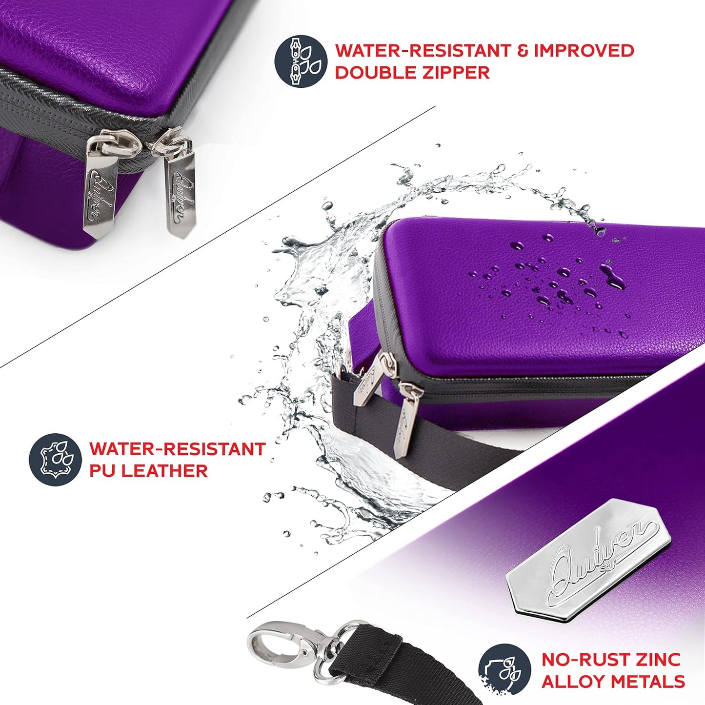 Quiver Time Purple Quiver Card Carrying Case - TCG Cards Deck Box Holder for Trading Cards, MTG Bag Playing Card Case (+Wrist & Shoulder Strap, Dividers, Separators, Corner Pads + 100 Apollo Sleeves)