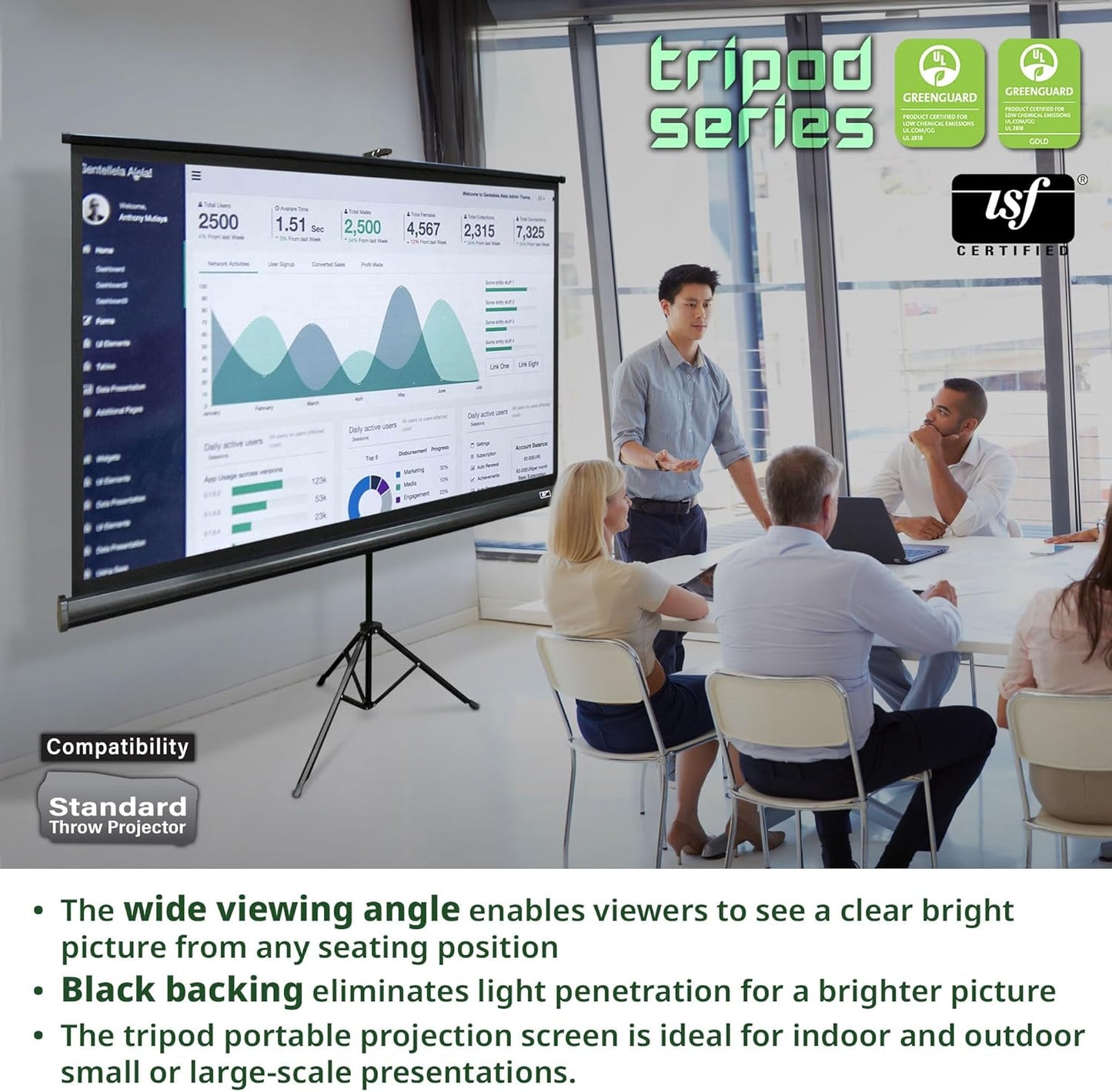 Elite Screens Tripod Series, 100-INCH 4:3, Adjustable Multi Aspect Ratio Portable Indoor Outdoor Projector Screen, 8K / 4K Ultra HD 3D Ready, US Based Company 2-YEAR WARRANTY, T100UWV1 - Black