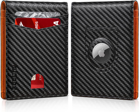 RUNBOX Airtag Wallet Men, Slim but Spacious Wallet for Men with Airtag Holder, Leather Credit Card Case Wallet, Bifold Wallet for Air Tag GPS Tracker, RFID Protected