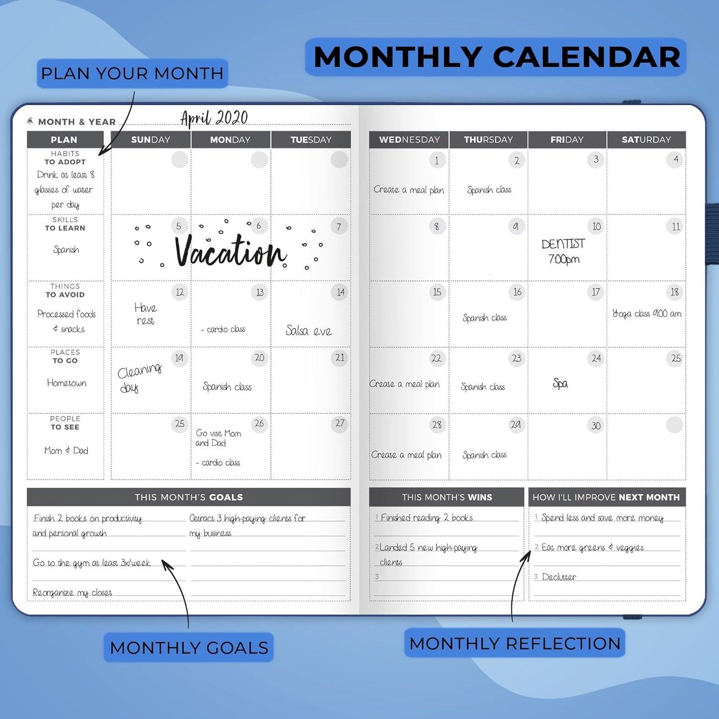 Clever Fox Planner – Undated Weekly & Monthly Planner for Productivity, Time Management & Goals – Organizer Journal – A5 (Mystic Blue)