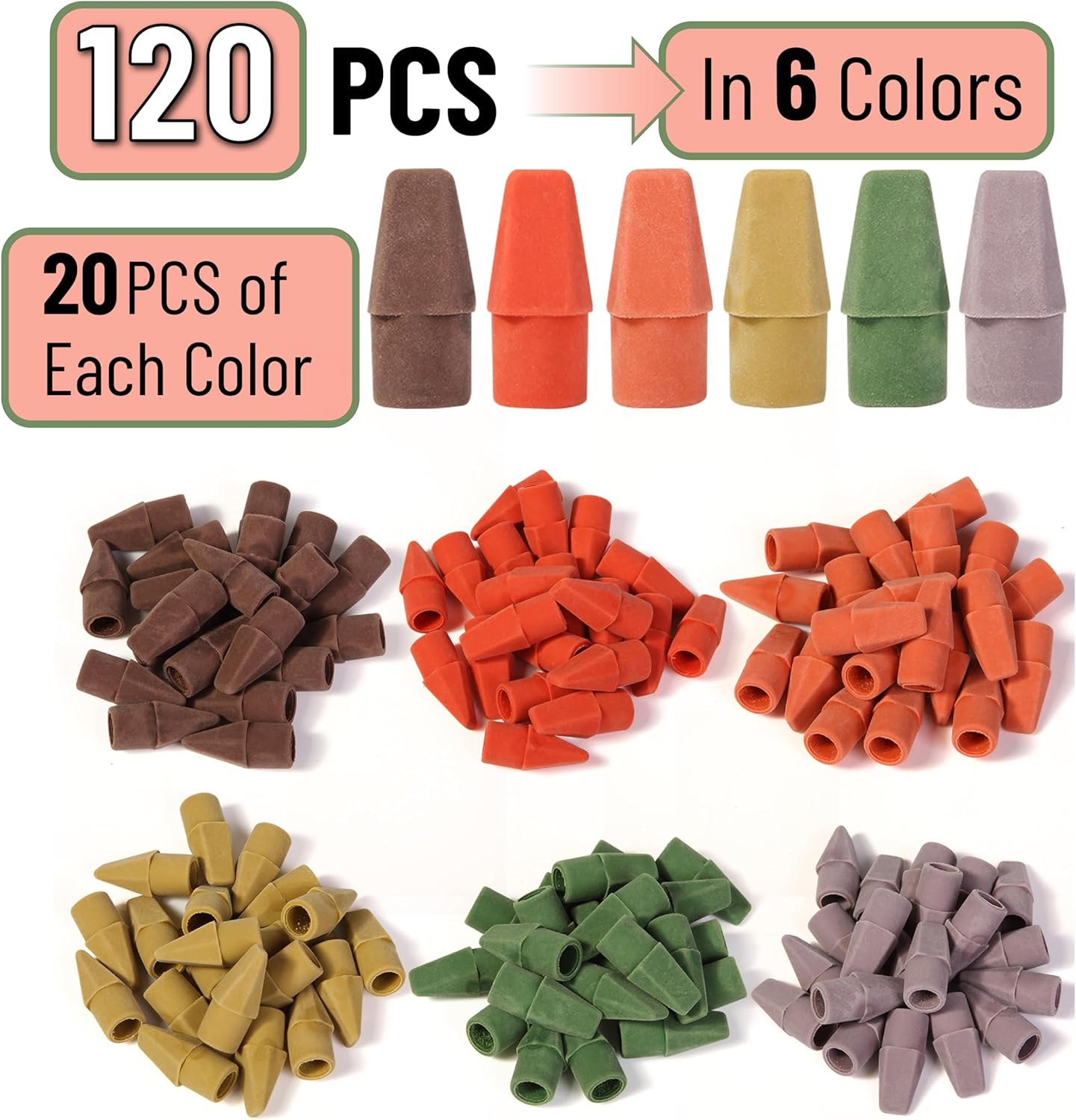 Mr. Pen- Pencil Erasers Toppers, 120 Pack, Colorful, Latex Free, No Smudge, Mr Pen Erasers for Pencils