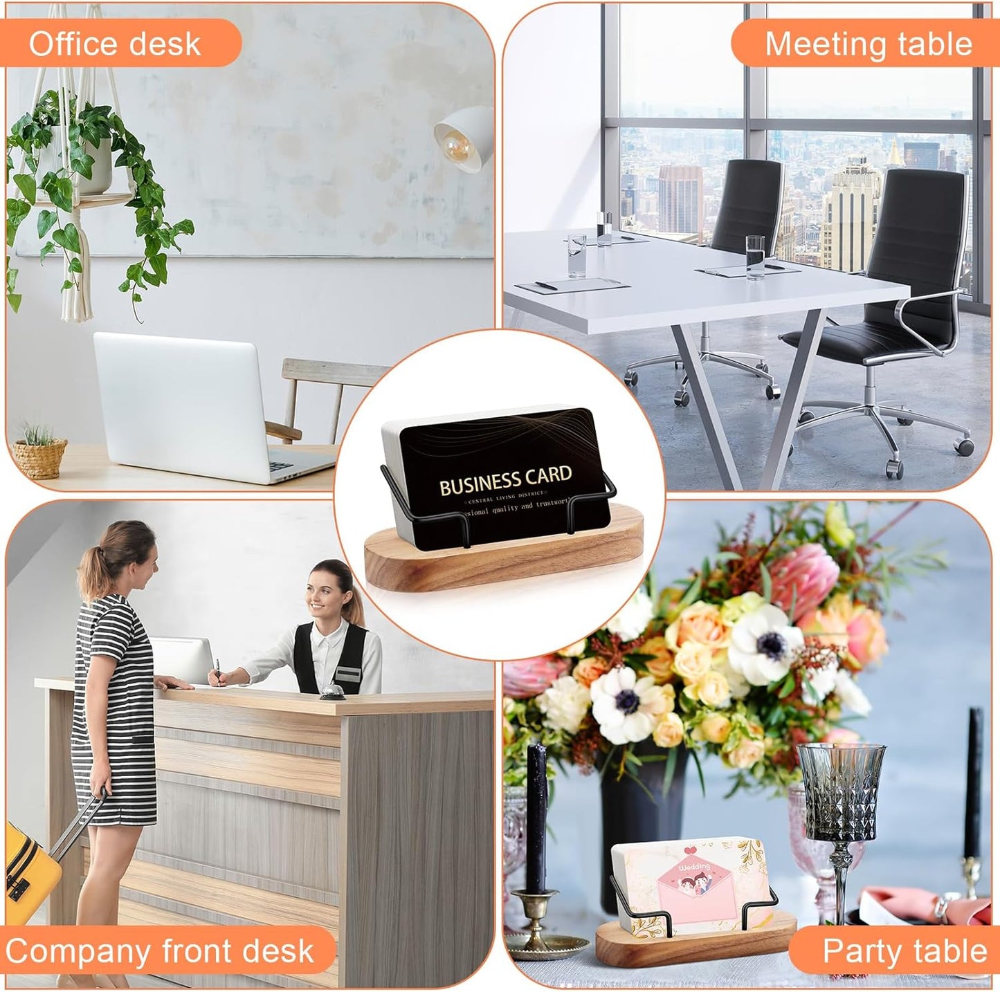 Amyhill 2 Pieces Wood Business Card Holder for Desk Wooden Business Card Display Stand Postcard Holder for Office Home Desktop(Wood Color)